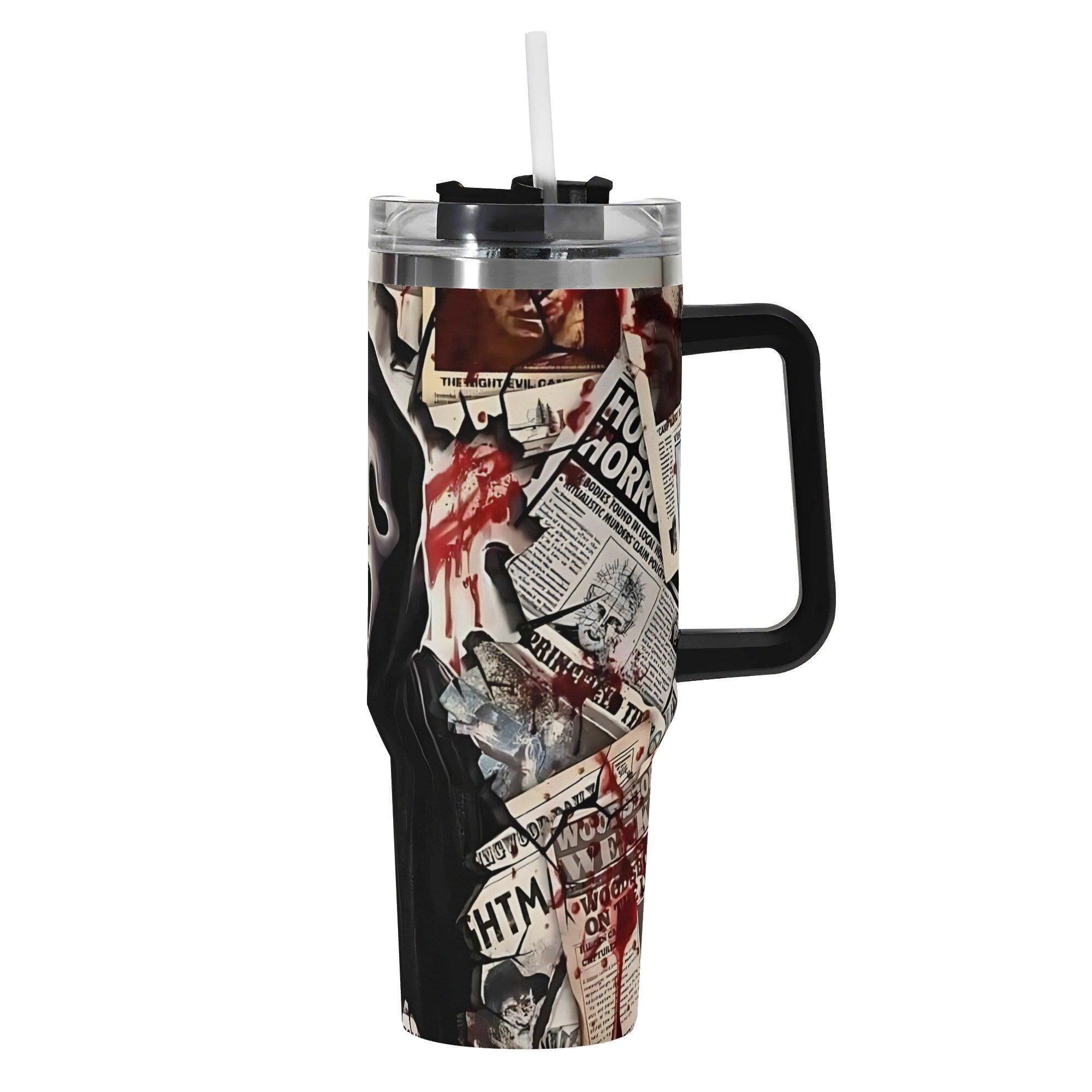 Bloody Headlines Ghostface Halloween Horror 40oz Stainless Steel Tumbler with Handle & Straw