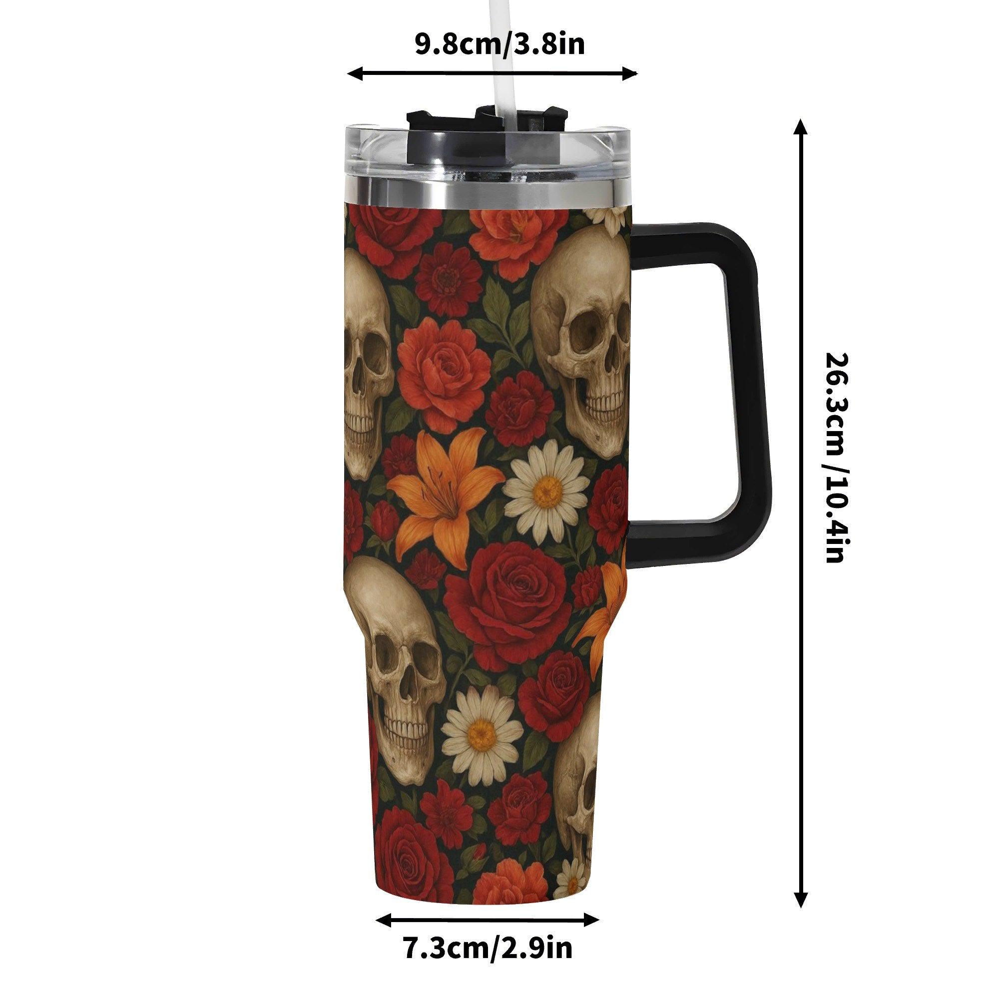 Skulls in Bloom 40oz Stainless Steel Tumbler With Handle and Straw - Thumbnail 7