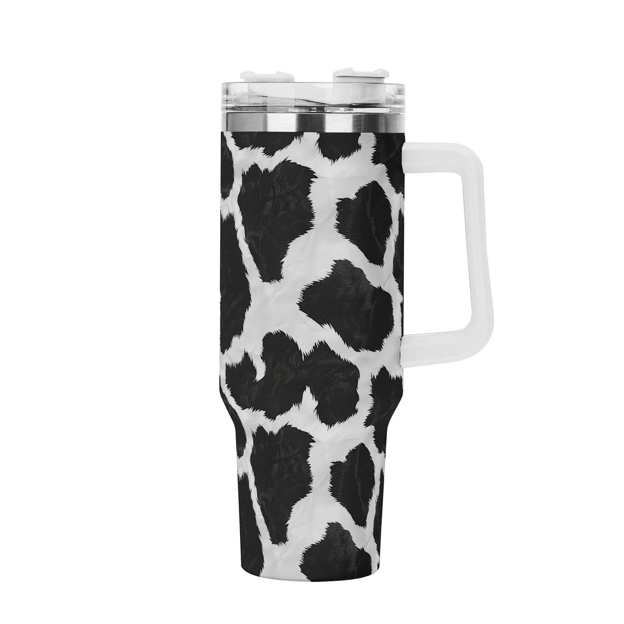 Mood & Boujee Cow Print 40oz Stainless Steel Tumbler With Handle and Straw