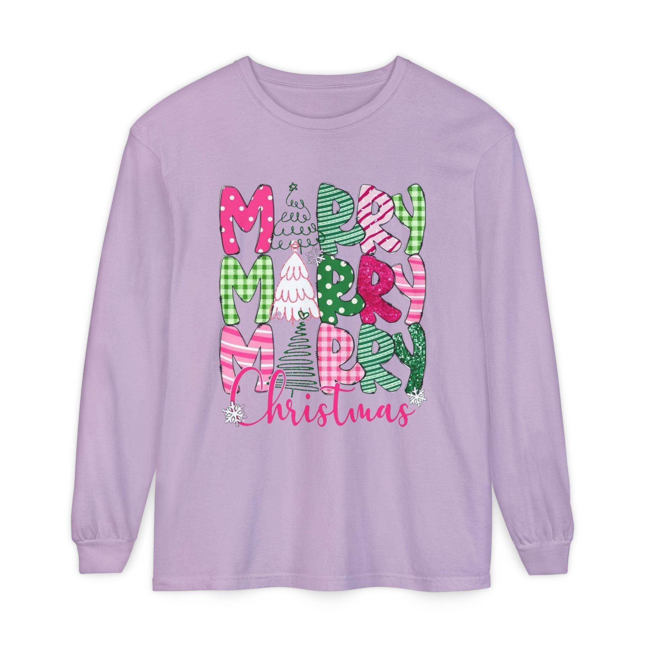 Pink Christmas Long Sleeve T-Shirt: Plaid & Polka Dot Design - Thumbnail 4