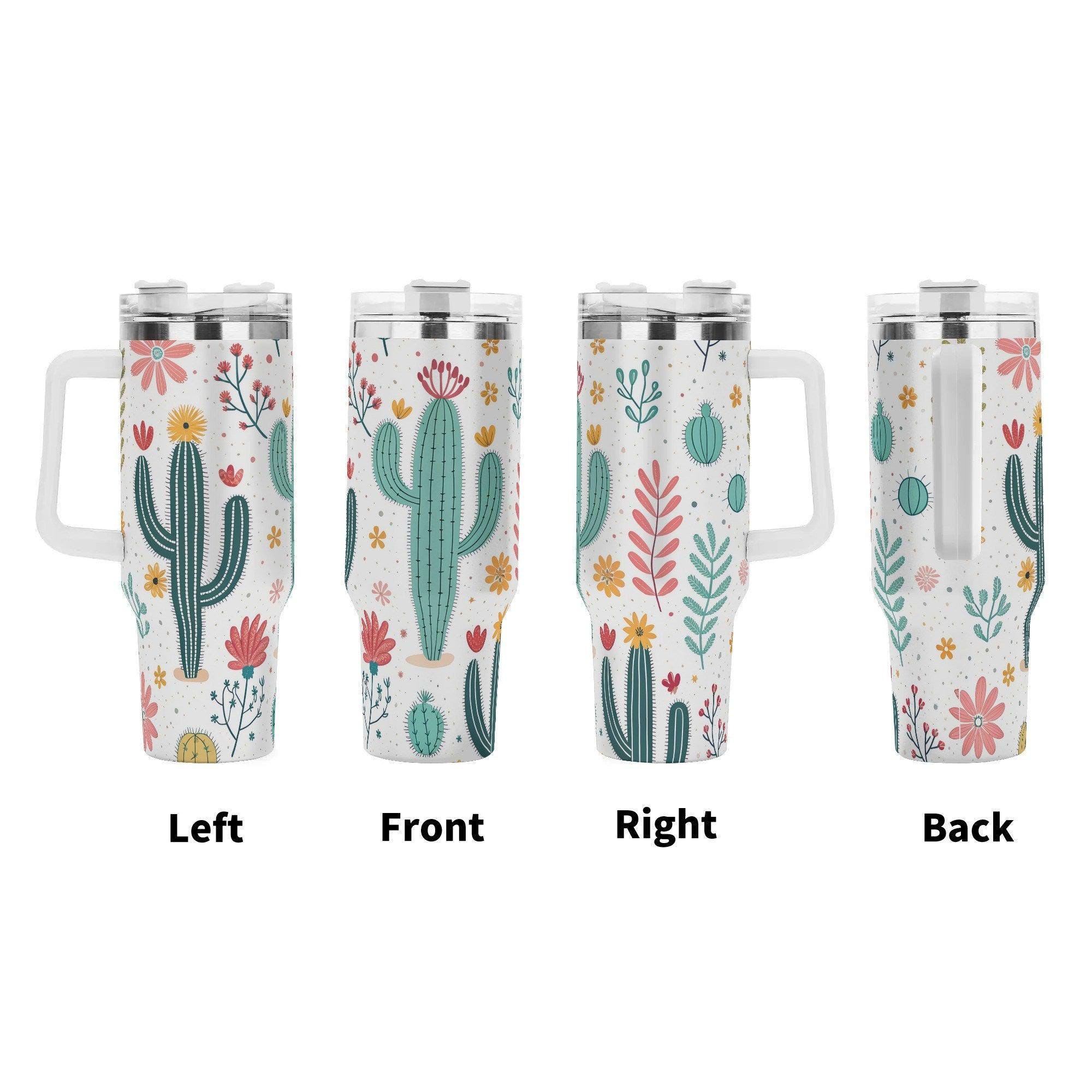 Pastel Prickles 40oz Stainless Steel Tumbler With Handle and Straw - Thumbnail 3