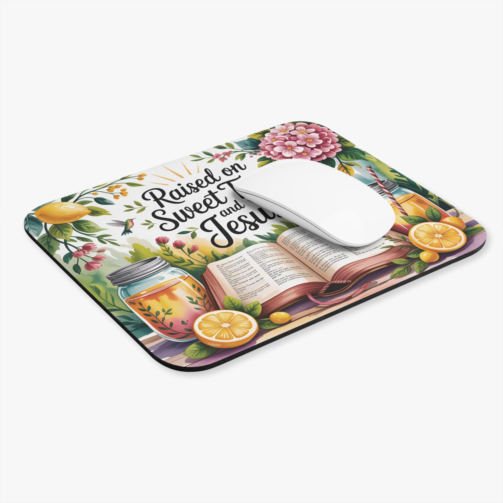 Faith and Sweet Tea Mouse Pad  Floral Bible Verse Design - Thumbnail 3