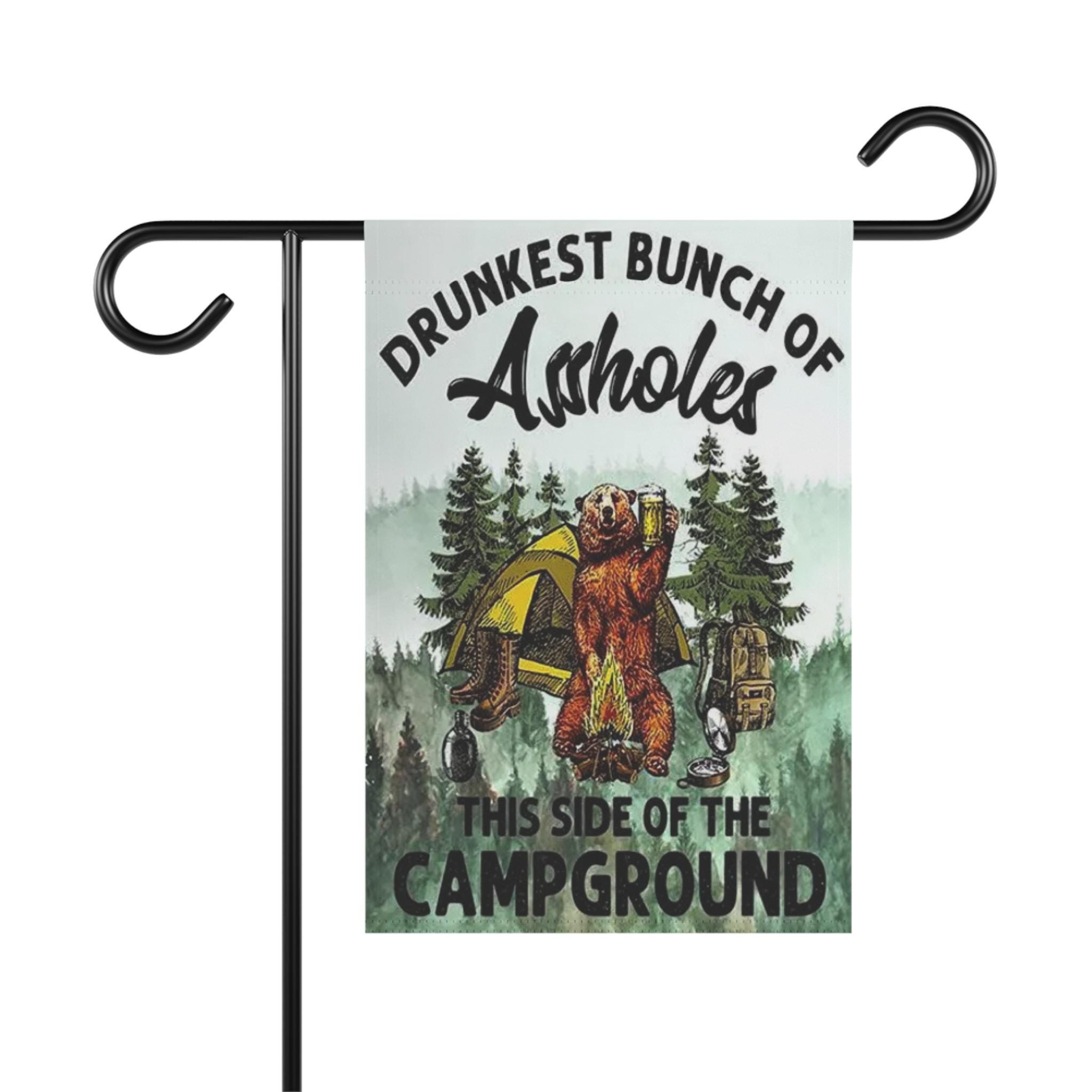 Rustic Camping Garden Banner: Funny Bear Outdoor Decor