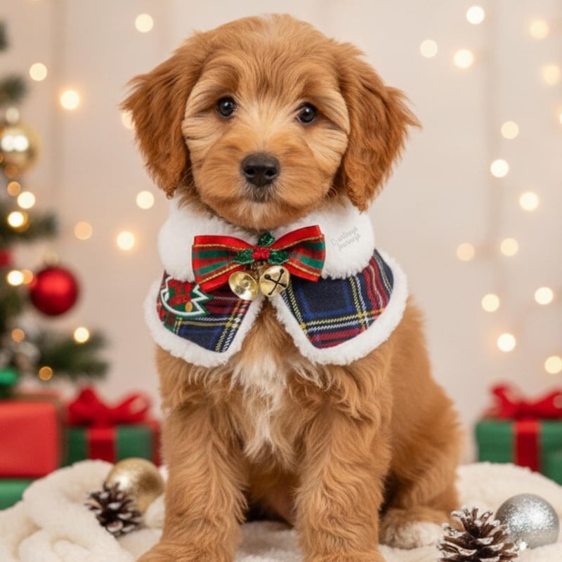 🎁 Personalized Plaid Dog Scarf with Faux Fur Collar, Christmas Pet Cape, Winter Cat Outfit, Cozy Holiday Dog Bandana for Christmas, Cute Gift for Pet Lover