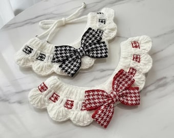 Collar de encaje para gato con lazo de pata de gallo, collar de ganchillo para gatito, accesorio de princesa para gato, disfraz navideño para gato, collar gótico de bruja para mascota