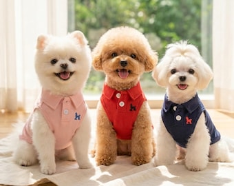 Camisa polo sem mangas para cães, look preppy de verão para cães de pequeno porte.