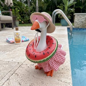 Mini Goose Outfit Summer Vacation Set, Funny Desktop Goose Clothes Bikini Sunglasses Swim Ring