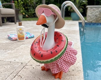Mini Goose Outfit Summer Vacation Set, Funny Desktop Goose Clothes Bikini Sunglasses Swim Ring