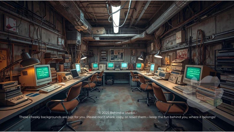 Retro Computer Lab Virtual Background Quirky Office Virtual Background Bundle – 5 Digital Zoom & Teams ...