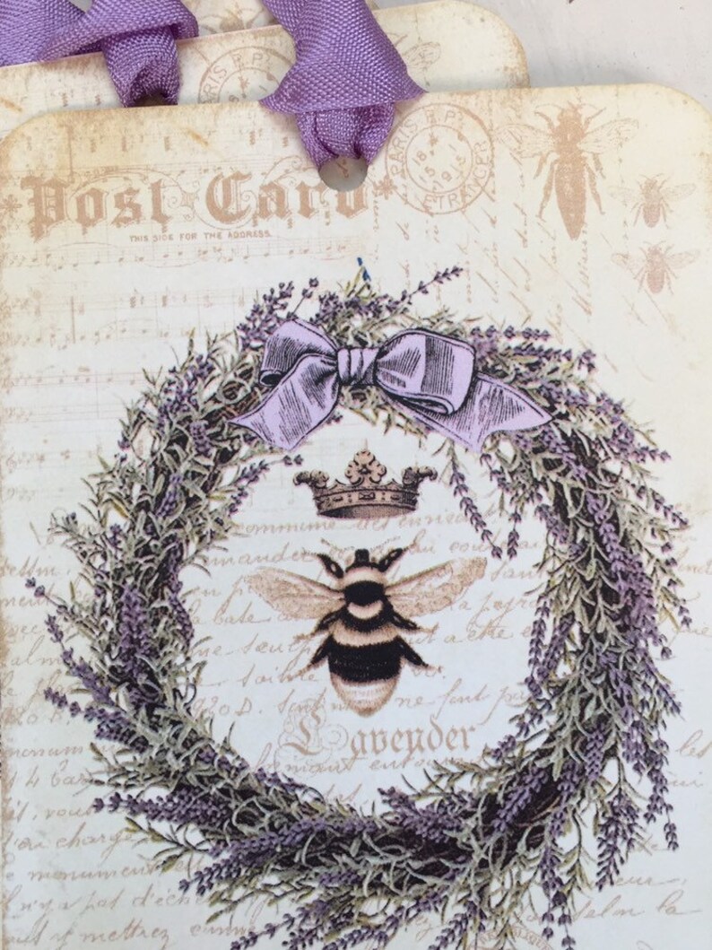 Lavender Wreath Gift Tags: French Bee, Provence Decor (Set of 4) image 3