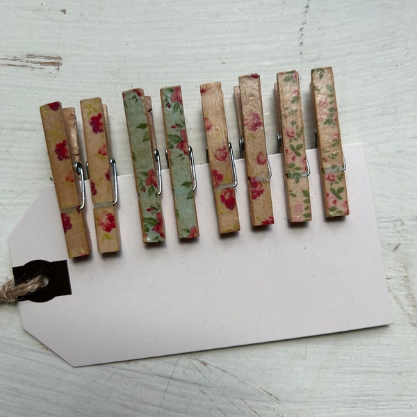 Clothes Pins Mini Floral Shabby Chic Trendy Clothespins Floral Decorative Clips Shabby Chic Memo Clips Chip Clips Paper Clips Set of 8