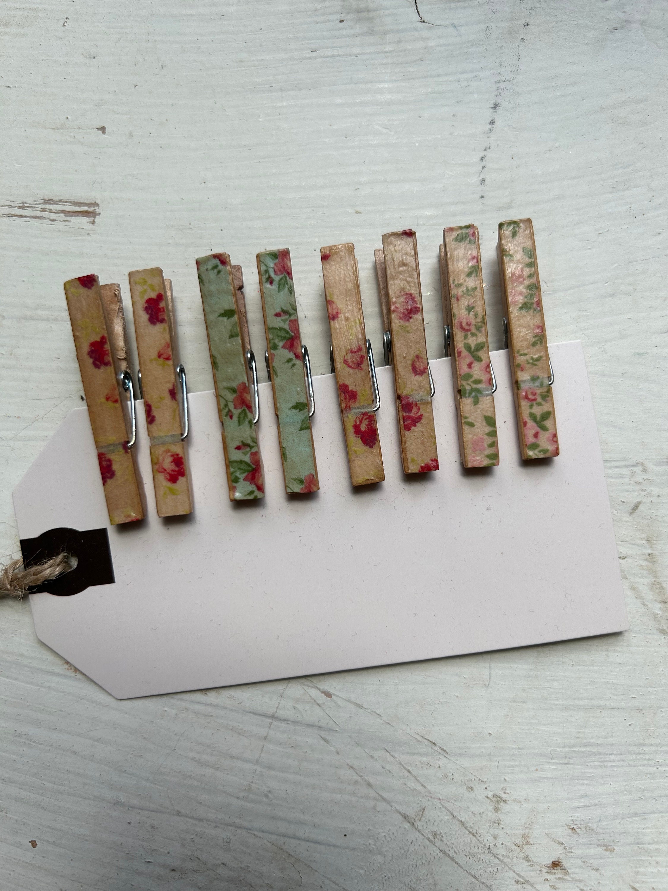 Vintage Wood Clothes Pin Memo Note Clip Flat Iron Recipe Card Holder