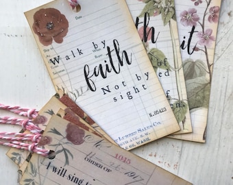 Vintage Floral Scripture Gift Tags: Christian Bookmarks, Set of 7