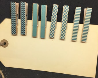 Mini Clothes Pins Spring Blues Shabby Chic Trendy Clothespins Spring Blue Decorative Clips Shabby Chic Memo Clips Chip Clips