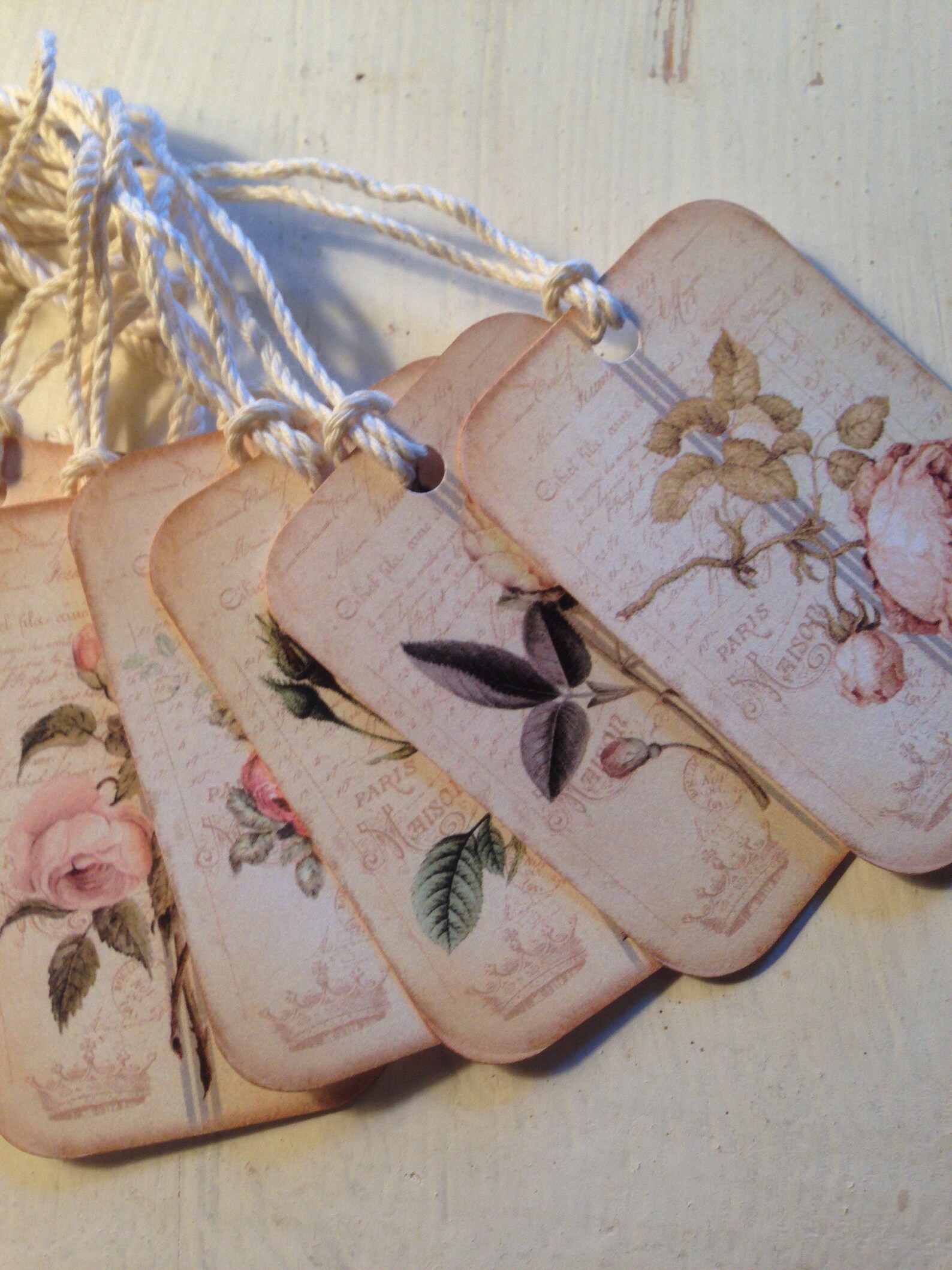 Gift Tags Shabby Roses Tags Vintage Roses Tags Grain Sack Tags Spring ...