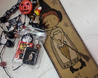 Halloween Journal Charm Bookmark Primitive Witch Bookmark with Charms and Dangles Eek Charmed