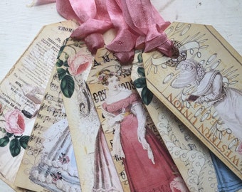 Jane Austen Gift Tags: Vintage Romance Bookmarks, Set of 6