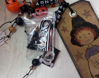 Halloween Journal Charm Bookmark Primitive Witch Bookmark with Charms and Dangles Candy Time