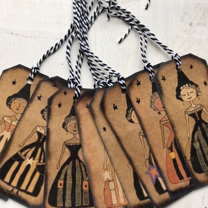 Gift Tags Assorted Primitive Halloween Witches  Set of 8
