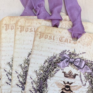 Lavender Wreath Gift Tags: French Bee, Provence Decor (Set of 4) image 2