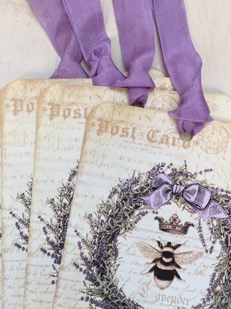 Lavender Wreath Gift Tags: French Bee, Provence Decor (Set of 4) image 2