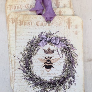 Lavender Wreath Gift Tags: French Bee, Provence Decor (Set of 4) image 5