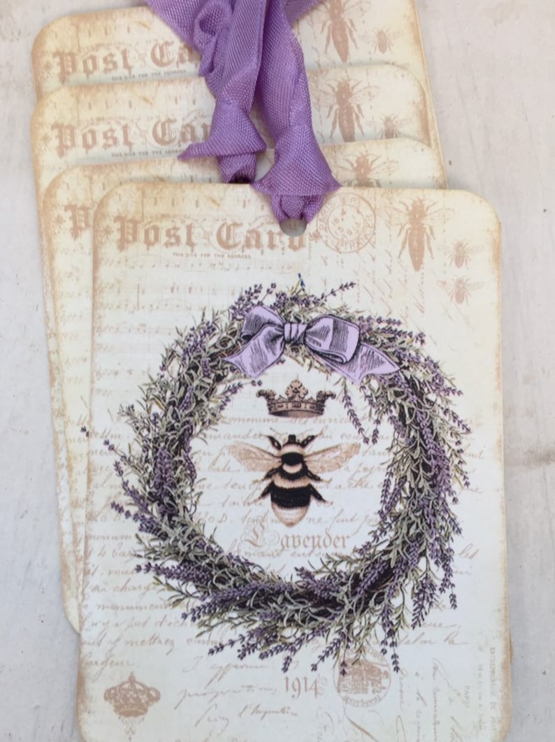 Lavender Wreath Gift Tags: French Bee, Provence Decor (Set of 4) image 5