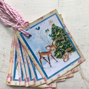 Retro Reindeer Kitschy Christmas Holiday Gift Tags Party Favor Tags Labels Packaging and Wrapping Embellishment