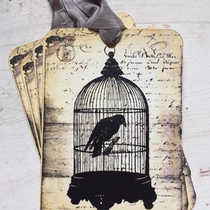 Halloween Raven in a Cage Tags Fall /Autumn Gift Tags, set of 4