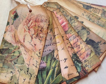 French Country Floral Gift Tags: Vintage Style Favor Tags, Set of 12