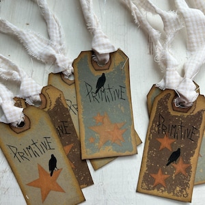 Gift Tags Primitive Black Bird Crow Tags Distressed Tags Set of 6