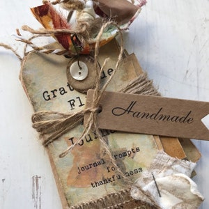 Handmade Gratitude junk journal tea dyed Tag Journal Blessings Thankful 30 Days of Thankfulness Journal aged ephemera junk journal