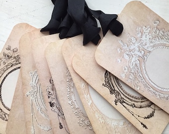 Shabby Chic Mirror Gift Tags: Vintage French Style, Set of 8