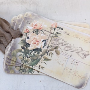 Gift Tags Peach Roses Vintage Receipt Tags French Inspired Tags Shabby Chic Inspired Tags French Decor Shabby Decor Grunge Decor