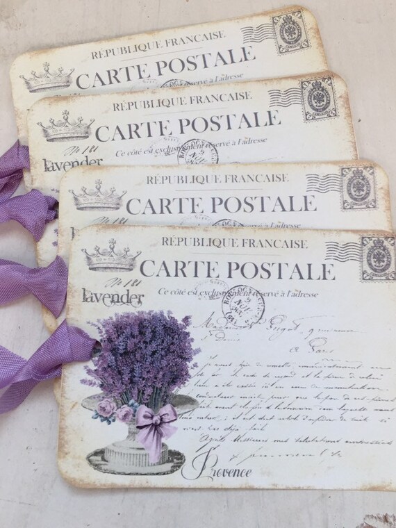 Lavender Provence Gift Tags: French Carte Postale, Set of 4