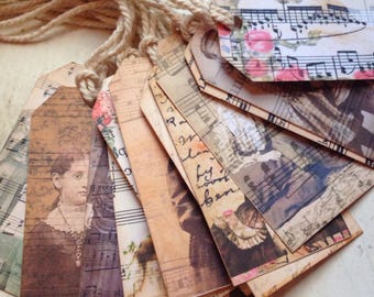 Vintage Style Mini Gift Tags: French Country Music Images, Set of 12