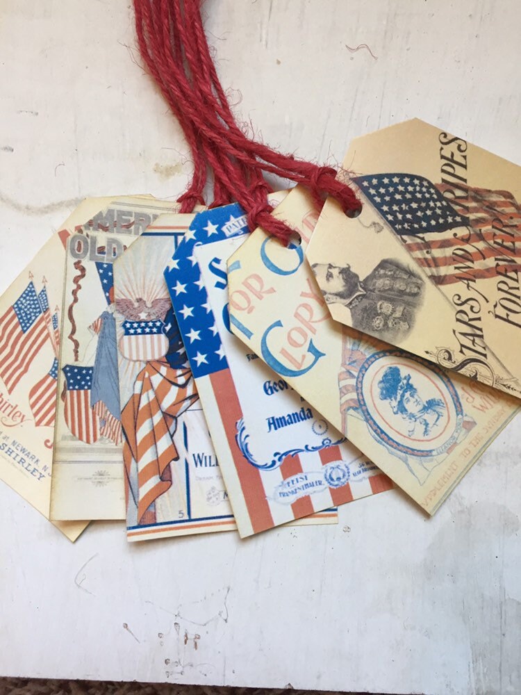 Button Flag Tags American Flag Gift Tags: Patriotic Stars & Stripes, Set of 6 - Etsy
