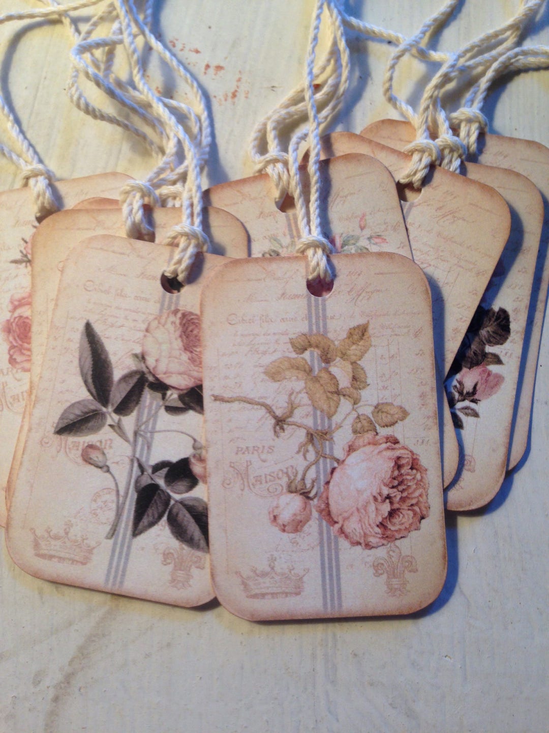 Gift Tags Shabby Roses Tags Vintage Roses Tags Grain Sack Tags Spring ...