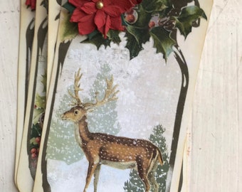 Christmas Mason Jar Gift Tags: Deer, Poinsettia, Bakers Twine