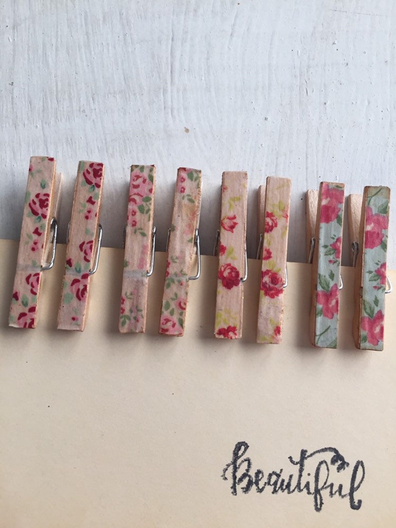 Clothes Pins Mini Floral Shabby Chic Trendy Clothespins Floral Etsy