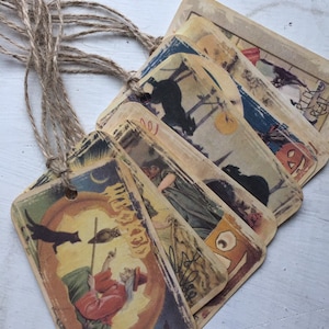 Grunge Halloween Gift Tags, Witch, Cat & Pumpkin, Set of 8