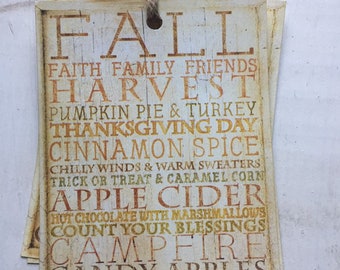 Fall Subway Art Gift Tags, Harvest Thanksgiving Decor (Set of 4)