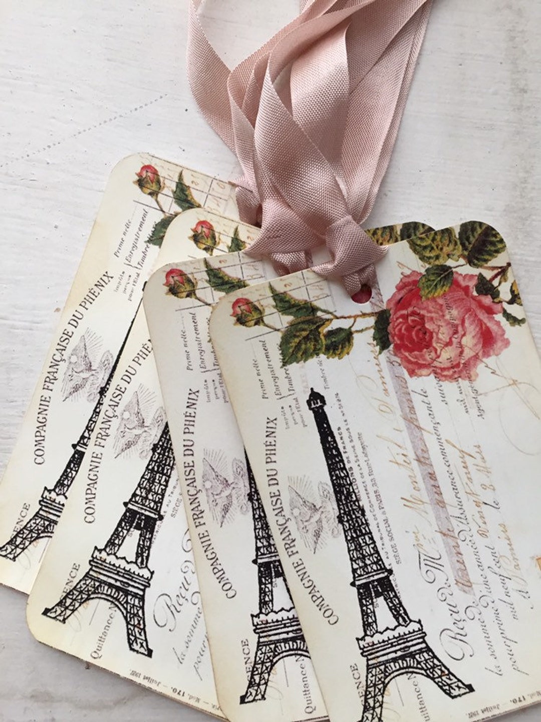 Eiffel Tower Gift Tags, Rose French Script, Set of 4 - Etsy