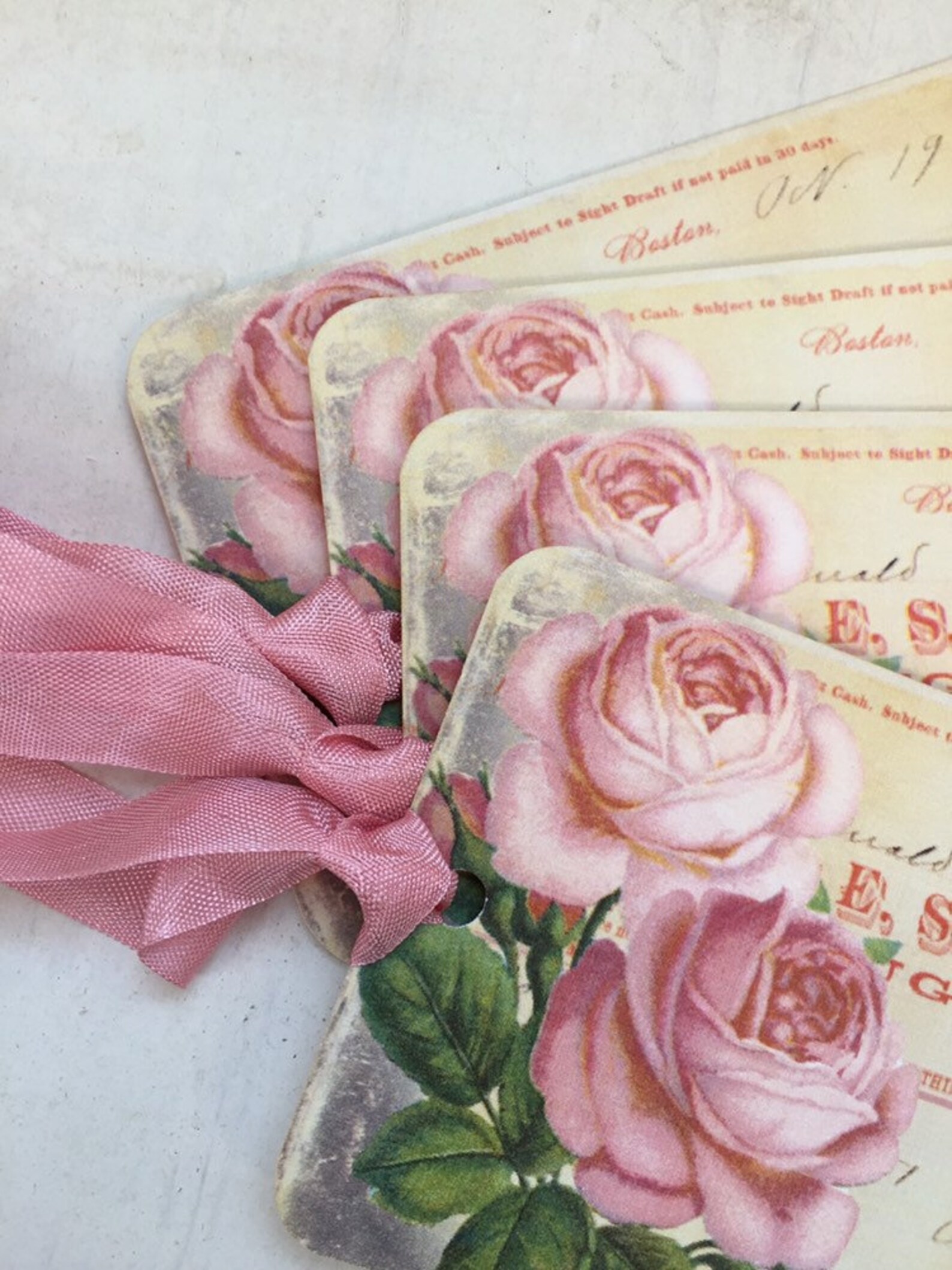 Pink Roses With Tag Vintage Pink Roses Gift Tags: French Shabby Chic Decor, Set of 4 - Etsy