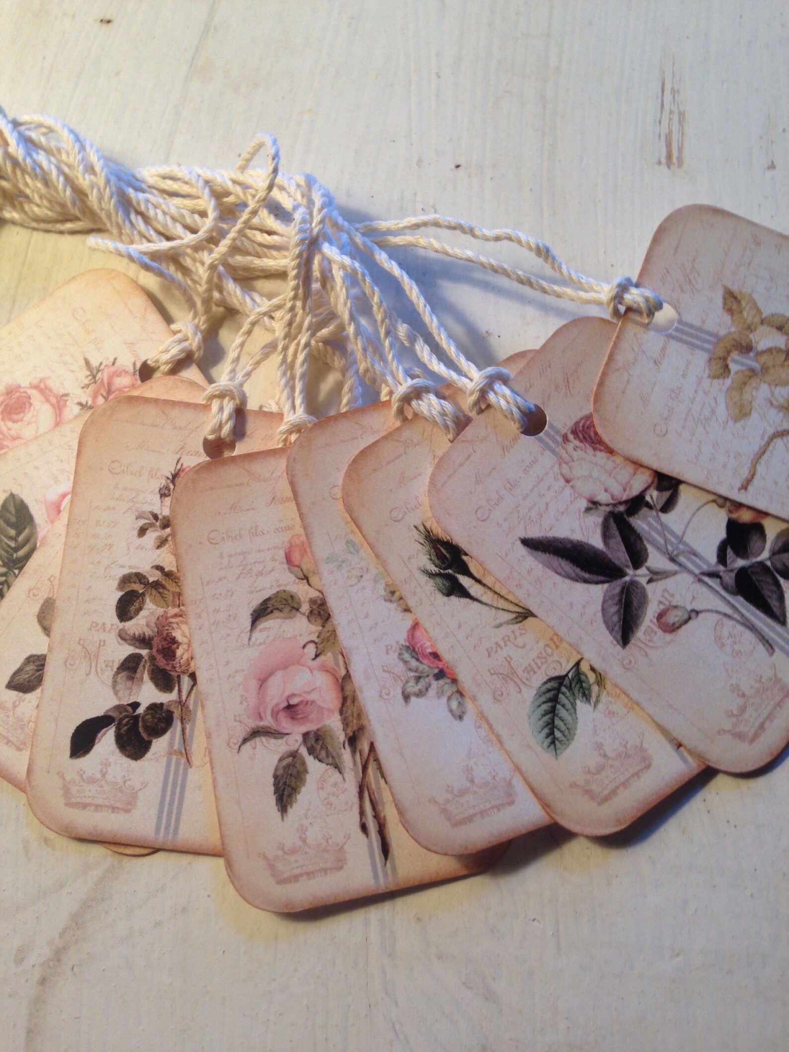 Gift Tags Shabby Roses Tags Vintage Roses Tags Grain Sack Tags Spring ...