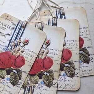 Gift Tags French Counry Shabby Roses Tags Red Roses French Style Tags French Script Tags Farmhouse StyleTags Cottage Chic Tags Fixer Upper