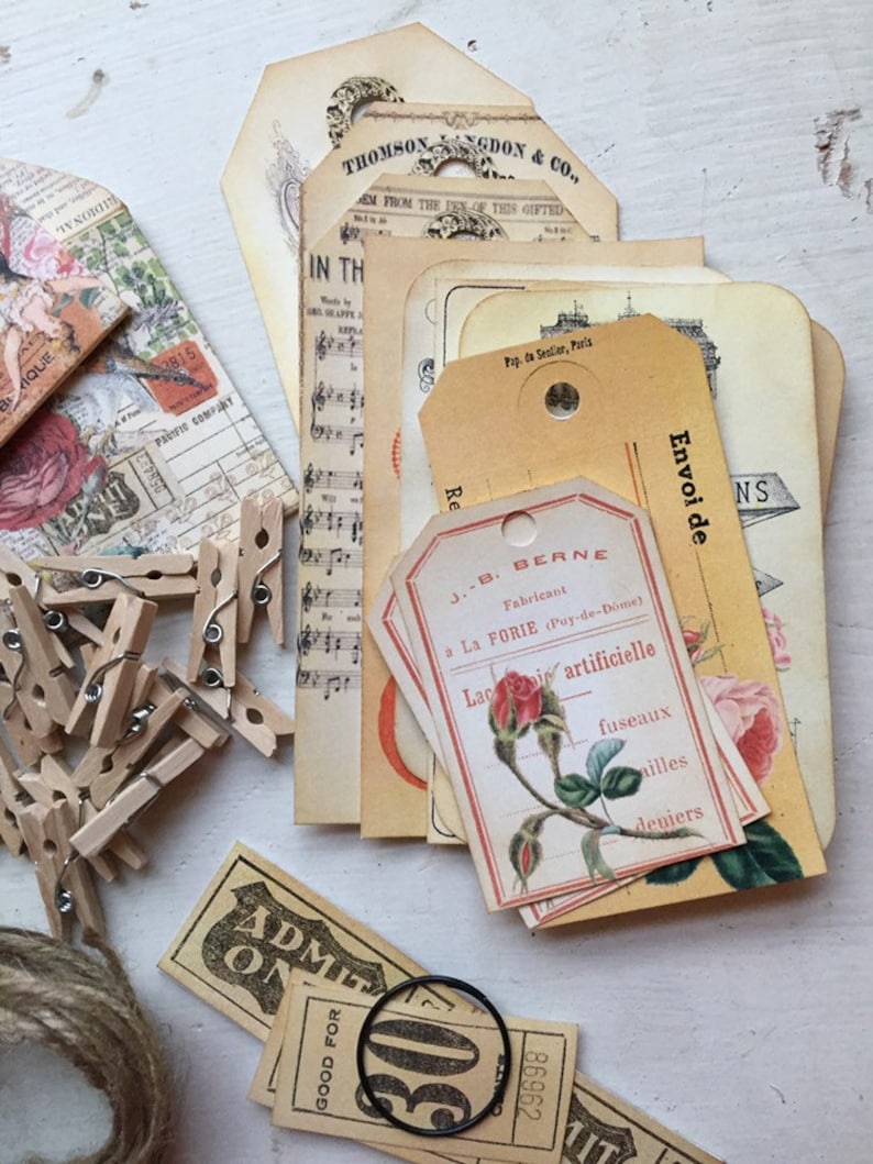 Antique Paper Ephemera Pack 15 Piece Card Stock Handmade Etsy