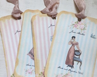 Jane Austen Book Gift Tags: Vintage Style Bookmarks, Set of 4