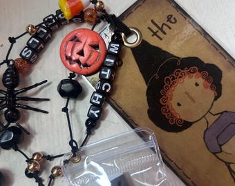 Halloween Journal Charm Bookmark Primitive Witch Bookmark with Charms and Dangles Witchy Spells