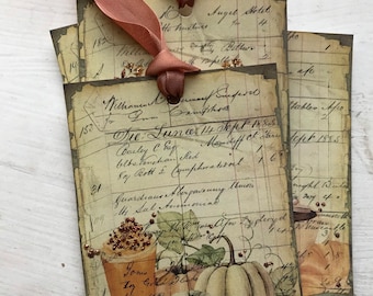 Pumpkin Spice Latte Gift Tags, Vintage French Script, Set of 4